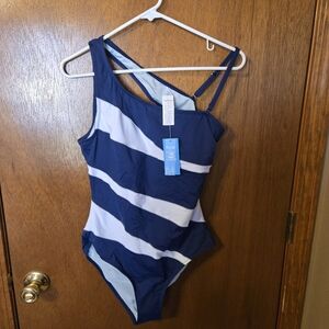 Cupshe Sapphire and White Striped One-Piece Swimsuit